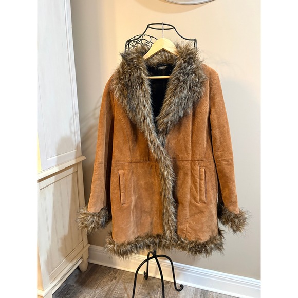 Wilsons Leather Jackets & Blazers - VTG Wilsons Leather Pelle Studio Suede Faux Fur Trim Boho Penny Lane Coat XL